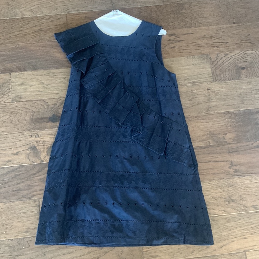 Ted Baker navy blue eyelet dress with ruffle